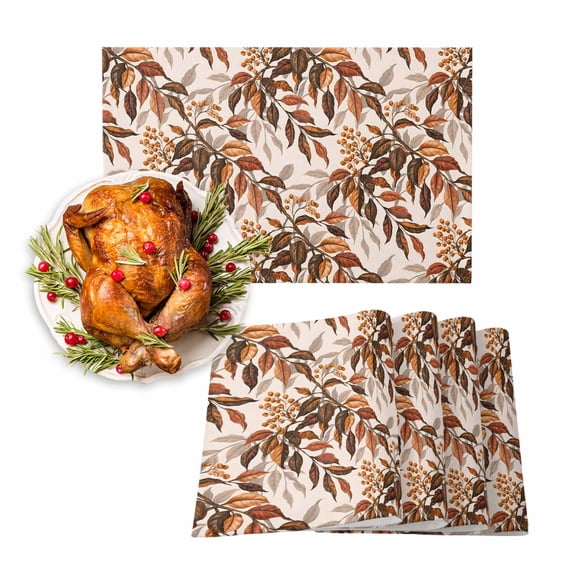 Fall Placemats Set of 4 Orange Fallen Leaf Place Mats Thanksgiving Placemat Autumn Leaves Table Mats for Dining Kitchen Table Holiday Dinner Party Home Fall Decorations 13x19 Inch