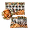 thumbnail image 1 of Fall Placemats Set of 4 Pumpkin Mushroom Place Mats Thanksgiving Placemat Farm Bird Orange Maple Leaves Black Plaid Table Mats for Dining Kitchen Table Dinner Party Home Fall Decorations 13x19, 1 of 8