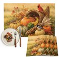 thumbnail image 1 of Fall Placemats Set of 4, Thanksgiving Country Harvest Pumpkins Cardinal Washable Wipeable Table Mats for Dining Tables, Indoor Outdoor Kitchen Place Mats for Holiday Party Table Decor, 1 of 9