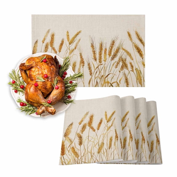 Fall Placemats Set of 4 Off White Autumn Place Mats Thanksgiving Placemat Retro Wheat Table Mats for Dining Kitchen Table Holiday Dinner Party Home Fall Decorations 13x19 Inch