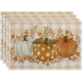 thumbnail image 1 of Fall Placemats Set of 6-12 X 18 Inch - Thanksgiving Autumn Harvest Pumpkin Buffalo Plaid Place Mats, Stain Resistant Wipeable Table Mats for Party/Dining/Holiday- Orange Checkered, 1 of 6