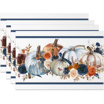 Fall Placemats Set of 6 12x18 Inch Thanksgiving Ink Painting Pumpkin Autumn Farmhouse Rustic Seasonal Linen Place Mat Heat-Resistant Washable Table Mat for Party Kitchen Dining Home Decor