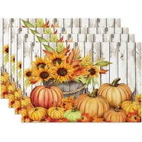 Fall Placemats Set of 6,12x18 Inch Thanksgiving Pumpkin Sunflower Autumn Farmhouse Rustic Seasonal Linen Place Mat Heat-Resistant Washable Fabric Table Mat for Party Kitchen Dining Home Decor
