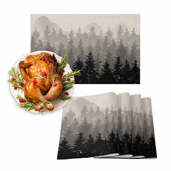 Fall Placemats Set of 6 Abstract Forest Place Mats Thanksgiving Placemat Black Gray Trees Table Mats for Dining Kitchen Table Holiday Dinner Party Home Fall Decorations 13x19 Inch