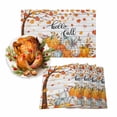 thumbnail image 1 of Fall Placemats Set of 6 Autumn Maple Leaves Place Mats Thanksgiving Placemat Orange Pumpkin Hello Fall Wood Table Mats for Dining Kitchen Table Holiday Dinner Party Home Fall Decorations 13x19 Inch, 1 of 8