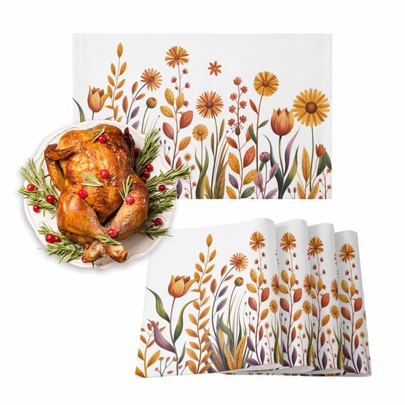 Fall Placemats Set of 6 Autumn Wildflower Place Mats Thanksgiving Placemat Floral Leaf Table Mats for Dining Kitchen Table Holiday Dinner Party Home Fall Decorations 13x19 Inch