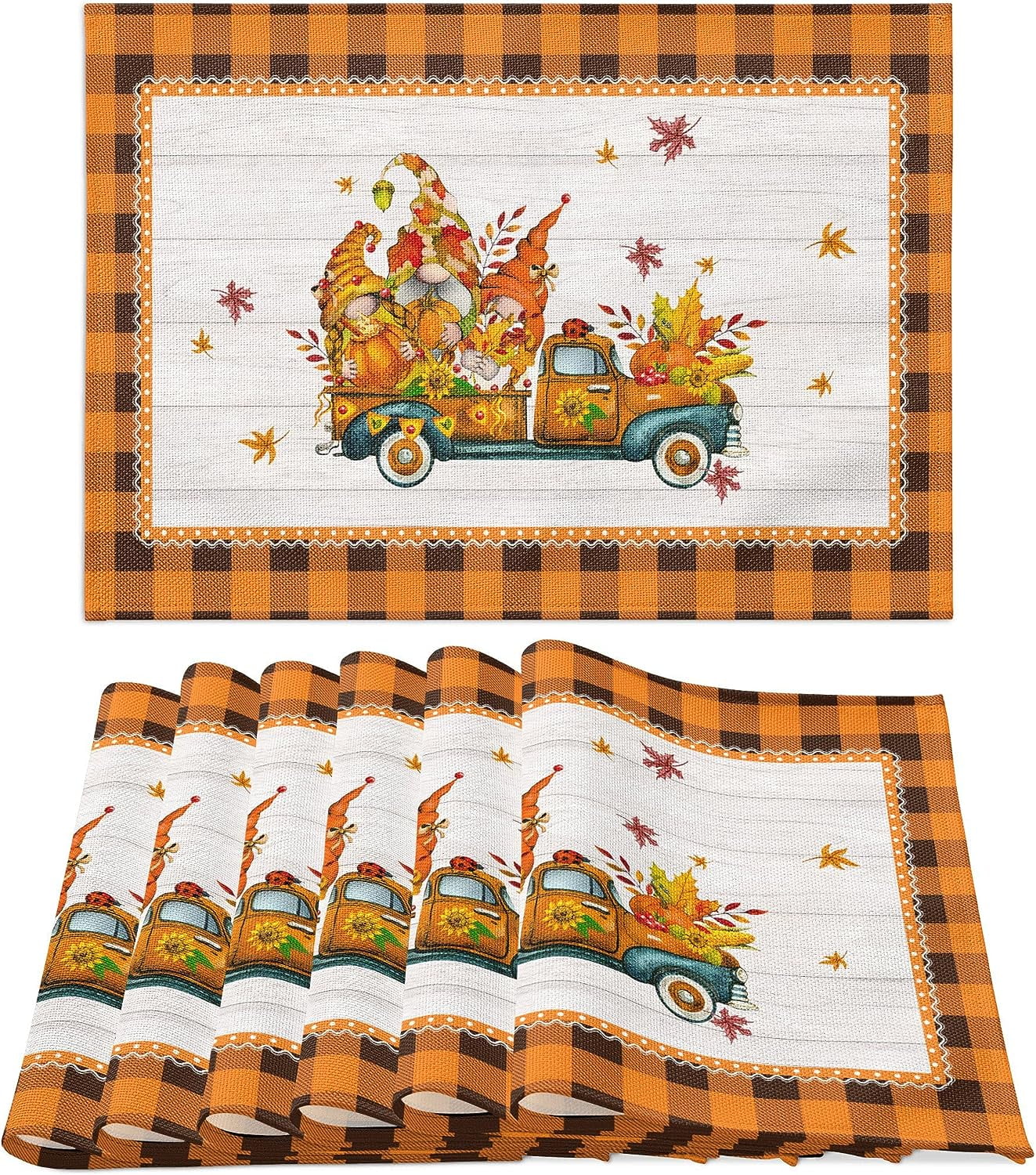 Fall Placemats Set of 6, Maple Leaf Macrame Autumn Holiday Heat