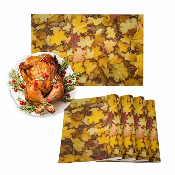 Fall Placemats Set of 6 Maple Leaf Place Mats Thanksgiving Placemat Yellow Autumn Fallen Leaves Table Mats for Dining Kitchen Table Holiday Dinner Party Home Fall Decorations 13x19 Inch