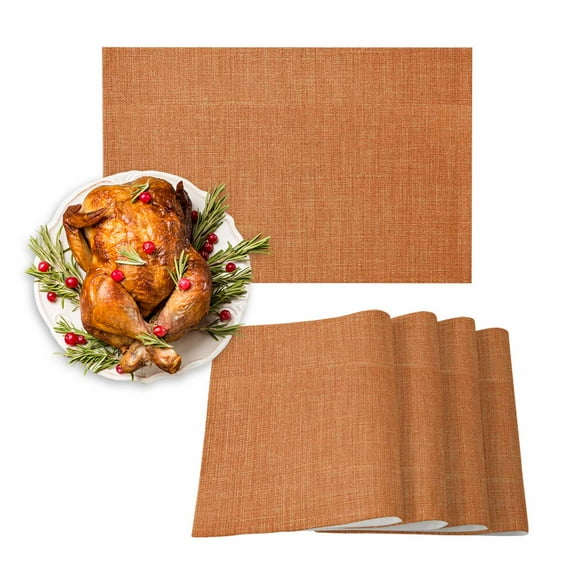 Fall Placemats Set of 6 Orange Linen Place Mats Thanksgiving Placemat Vintage Pure Color Table Mats for Dining Kitchen Table Holiday Dinner Party Home Fall Decorations 13x19 Inch