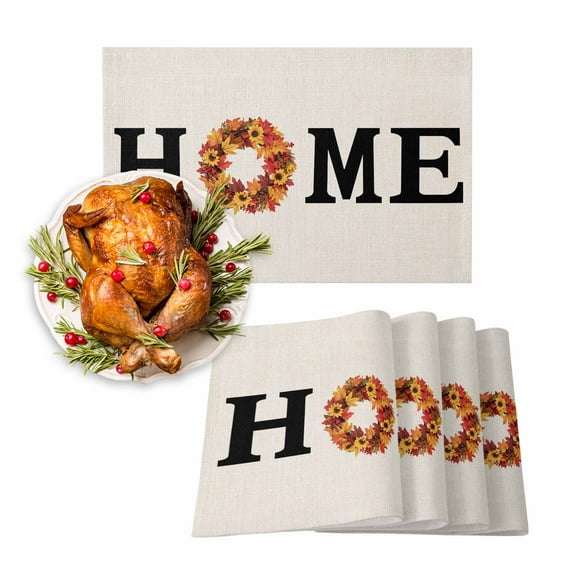 Fall Placemats Set of 6 Pumpkin Maple Leaf Place Mats Thanksgiving Placemat Sunflower Linen Home Table Mats for Dining Kitchen Table Holiday Dinner Party Home Fall Decorations 13x19 Inch