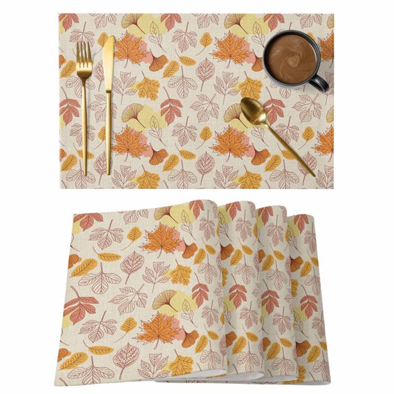 Fall Placemats Set of 6, Thanksgiving Maple Leaf Autumn Farmhouse Retro Placemats for Dining Table, Place Mats for Kitchen Tabletop, Waterproof Wipeable Dining Table Mats Set