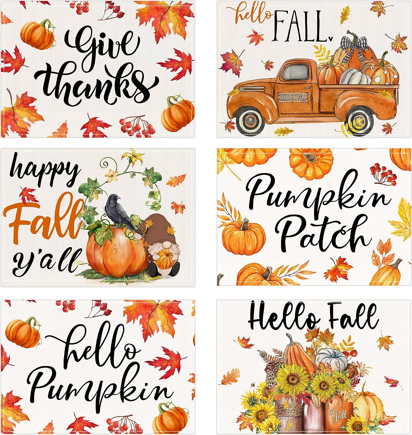 Fall Placemats Set of 612x18 Inch Thanksgiving Harvest Place Mats for
