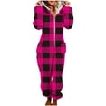 thumbnail image 1 of Fall Plaid Jumpsuits, Soft Fleece Lined Hooded Zip up Jogger Overalls Winter Warm Fuzzy Pajamas Rompers (Women's), 1 of 7