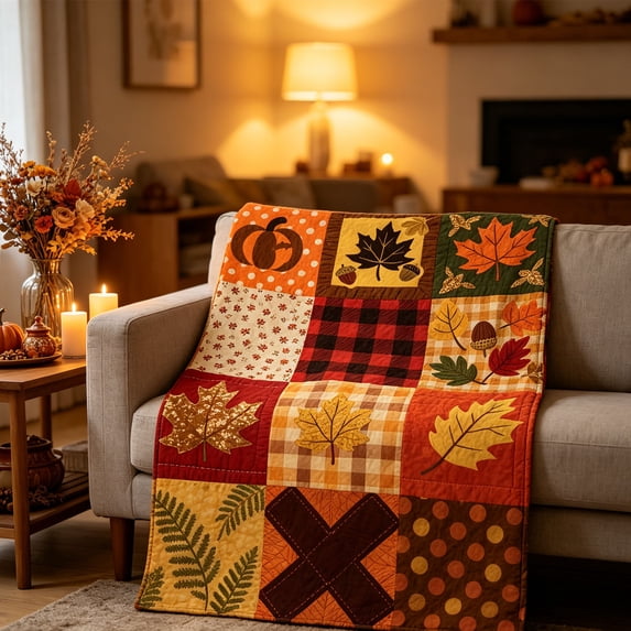 Fall Plaid Patchwork Throw Blanket 27" x 39" Autumn Pumpkin Flower Pattern Soft Flannel Quilt for Sofa Couch Bed Thanksgiving Home Holiday Decor Display