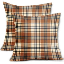 Fall Plaid Pillow Covers 18x18 Set of 2 Burnt Orange Blue Rustic Autumn Colored Print Decorative Outdoor Pillowcases Farmhouse Throw Cushion Case Decor for Home Couch Sofa Bed