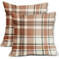 Fall Plaid Pillow Covers 18x18 Set of 2 Burnt Orange Gray Cream Rustic