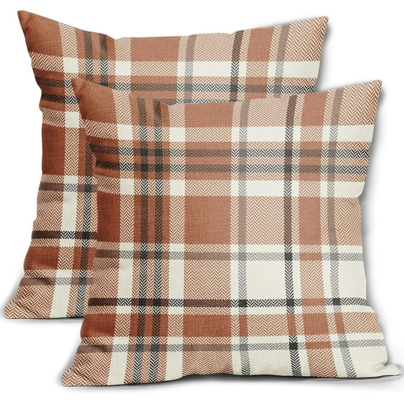 Fall Plaid Pillow Covers 20x20 Set of 2 Burnt Orange Gray Cream Rustic Autumn Colored Print Decorative Outdoor Pillowcases Farmhouse Throw Cushion Case Decor for Home Couch Sofa Bed
