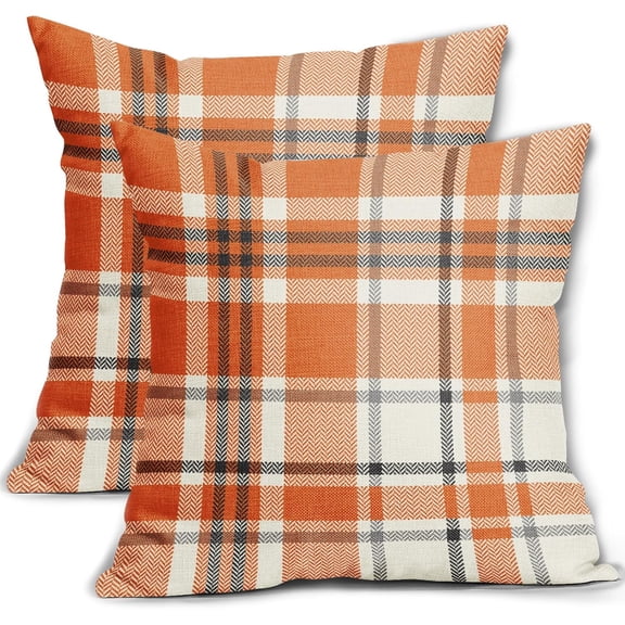 Fall Plaid Pillow Covers 20x20 Set of 2 Orange Grey Autumn Buffalo Checkered Decorative Outdoor Pillowcases Seasonal Holiday Theme Rustic Farmhouse Throw Cushion Case Decor for Couch Sofa Bed