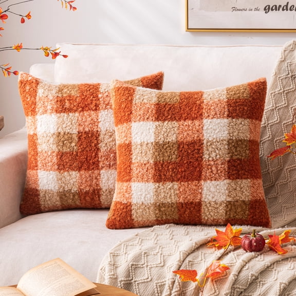 Fall Plaid Pillow Covers Set of 2, Autumn Decorations Farmhouse for Couch Sofa Bed Home Decor