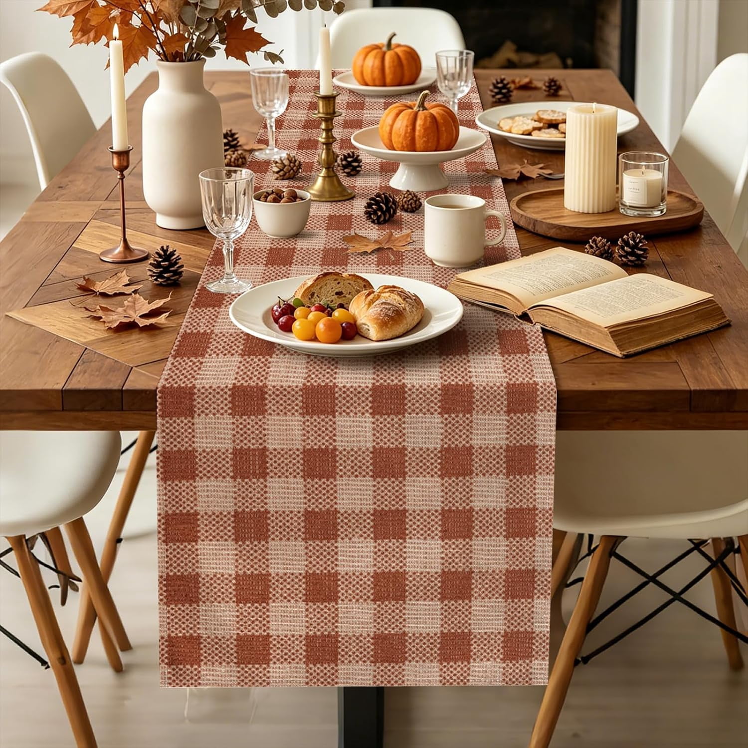 Fall Plaid Table Runner, Linen Fabric, 13 x 72 Inch - Walmart.com