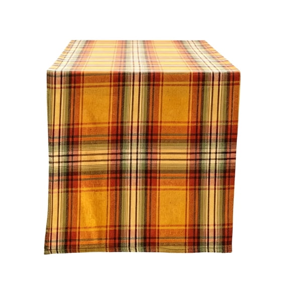 Fall Plaid Table Runner for Thanksgiving Holiday Dining Table Decoration, Washable Polyester Table Runner for Kitchen and Dining Room