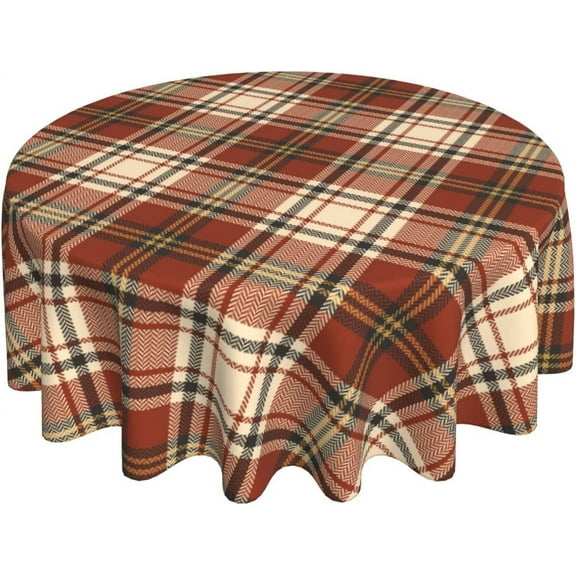 Fall Plaid Tablecloth Round 60 Inch Autumn Dark Colored Check Print Thanksgiving Decorative Table Cloth with Dust-Proof Wrinkle Resistant Decor for Home Kitchen Dining Room Outdoor Patio