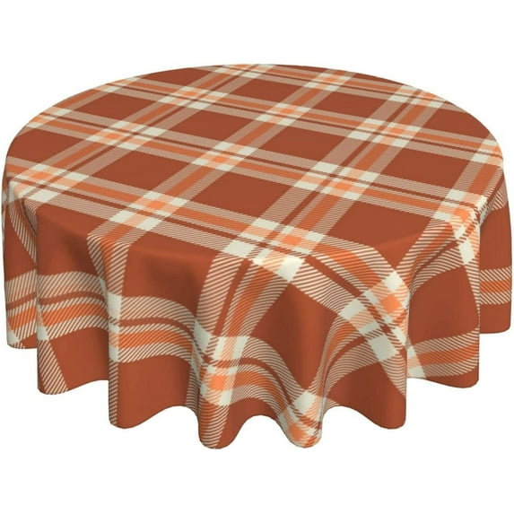 Fall Plaid Tablecloth Round 60 Inch Thanksgiving Tablecloth Plaid Circular Waterproof Autumn Table Cover Cloths Washable Polyester Tabletop Runner for Kitchen Party Picnic Dining Decor