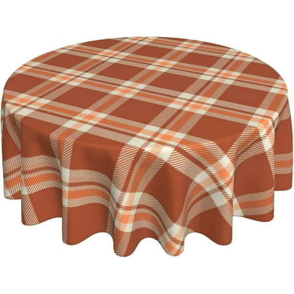 Fall Plaid Tablecloth Round 60 Inch Thanksgiving Tablecloth Plaid Circular Waterproof Autumn Table Cover Cloths Washable Polyester Tabletop Runner for Kitchen Party Picnic Dining Decor