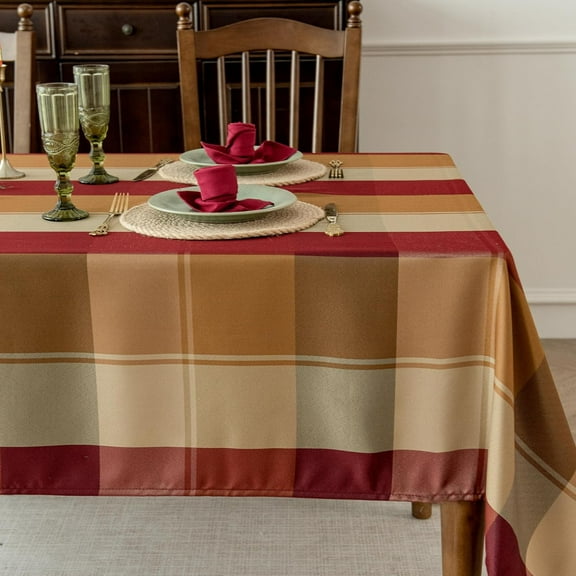 Fall Plaid Tablecloth for Thanksgiving, 60x84 inches Checkered Style Table Cloth Holiday Family Gathering Rectangle Table Cover - Spillproof & Waterproof - Ideal for Indoor & Outdoor Use