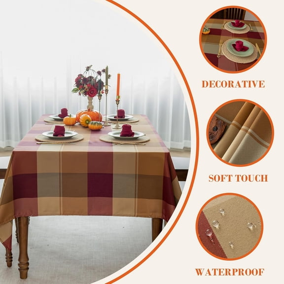 Fall Plaid Tablecloth for Thanksgiving, 60x84 inches Checkered Style Table Cloth Holiday Family Gathering Rectangle Table Cover - Spillproof & Waterproof - Ideal for Indoor & Outdoor Use