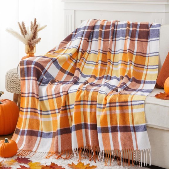 Fall Plaid Throw Blanket for Couch Bed, Mustard Throw Blanket, Fall Decor