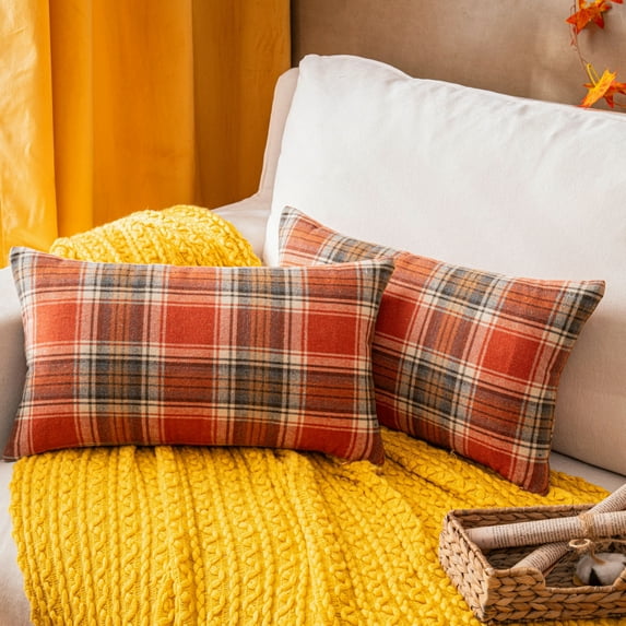 Fall Plaid Throw Pillow Covers, Set of 2 Autumn Decorative Throw Pillows for Couch Sofa Bed Living Room Home Decor, Accent Pillow Cases for Farmhouse Couch Cushion Covers