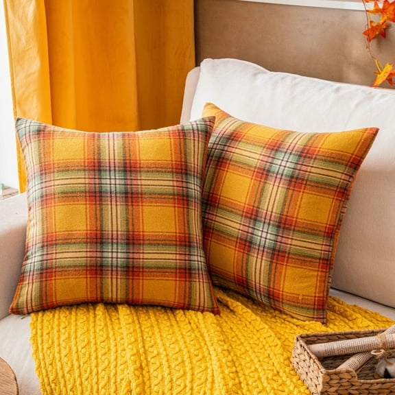 Fall Plaid Throw Pillow Covers, Set of 2 Autumn Decorative Throw Pillows for Couch Sofa Bed Living Room Home Decor, Accent Pillow Cases for Farmhouse Couch Cushion Covers