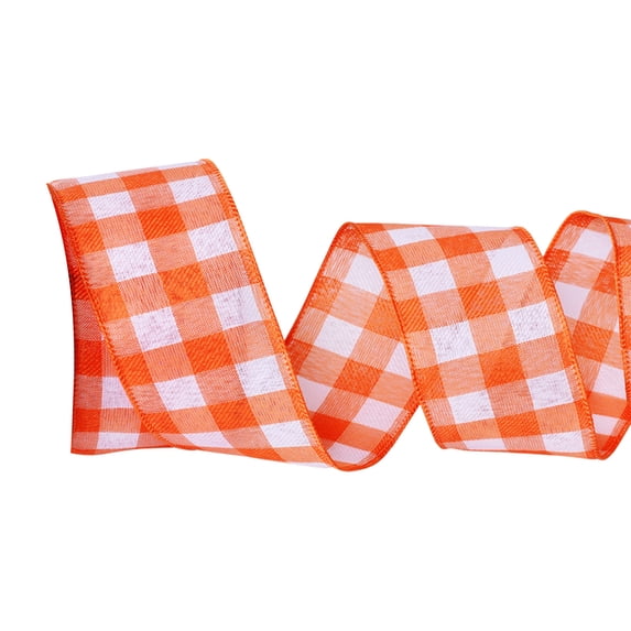 Fall Plaid Wired Edge Ribbon 2.46 Inch Wide, Thanksgiving Harvest Checkered Ribbon Roll for Gift Wrapping Wreath DIY Craft Halloween Fall Home Party Decoration