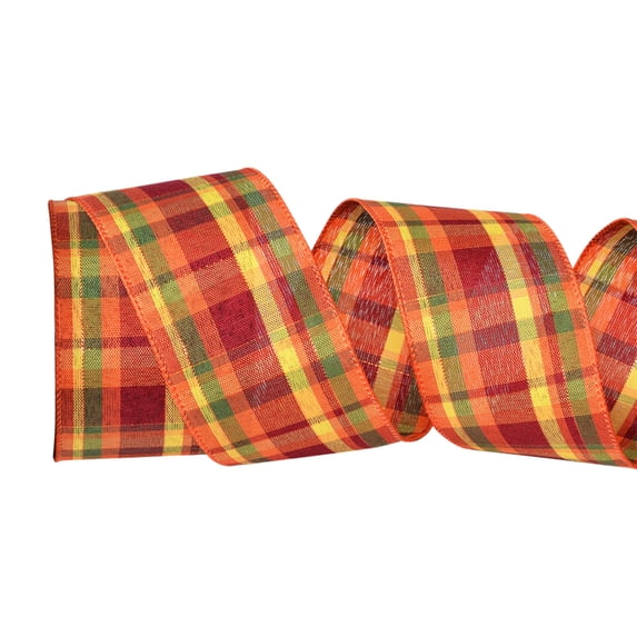 Fall Plaid Wired Edge Ribbon 2.46 Inch Wide, Thanksgiving Harvest Checkered Ribbon Roll for Gift Wrapping Wreath DIY Craft Halloween Fall Home Party Decoration