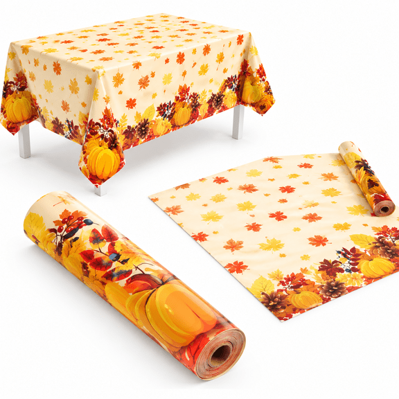 Fall Plastic Tablecloth Roll With Slide 52 In X 100 Ft