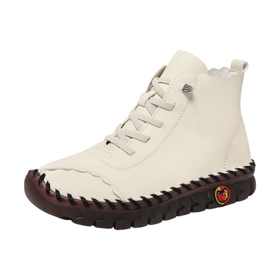 Fall Platform Combat Boots for Women with Rubber Sole Non Slip Casual Leather Mid Calf Walking Work Ankle Booties