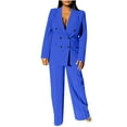 thumbnail image 1 of Fall Plus Size Linen Pant Sets Women 2 Piece Outfits Cute 2 Piece Outfits for Women Fall Women's 2 Piece Blazer Set Button Front Long Sleeve Blazer And Pants Solid Business Office Suits Set, 1 of 6