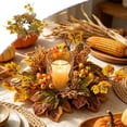 thumbnail image 1 of Fall Pomegranate Candle Rings for Pillars Orange Pumpkin and Maple Leaf Candle Wreaths Rings 3 Inch Center Small Wreath for Autumn Harvest Halloween Thanksgiving Day Table Decor, 1 of 6