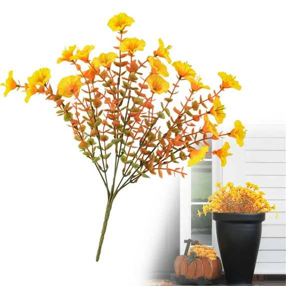Fall Porch Decor Verdsylv Artificial Fall Flower Stem, Realistic-Looking Faux Autumn Plants for Outdoors. Decor, Front Door Porch, Patio, Garden Planter Decoration, Outdoor Artificial Plants, Gold