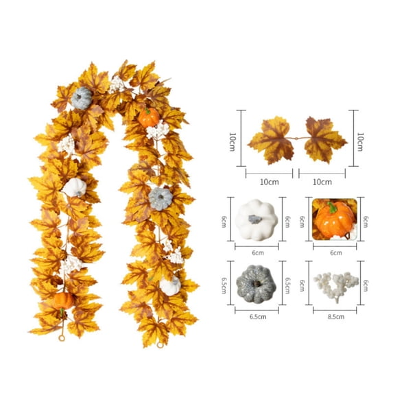 Fall Porch Garland with Maple Leaves, Pumpkins and Berry Accents, Artificial Autumn Garland for Patio, Deck Railing, Gazebo, Fence, Balcony, Covered Outdoor Decoration, 1 PC