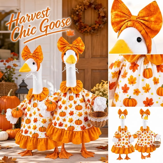 Fall Porch Goose Outfit for 23 Inch, Handmade Dress with DIY Pumpkin ...
