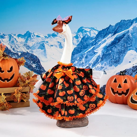 Fall Porch Goose Outfits Cute Fall Halloween Holiday Porch Goose Clothes Seasons Costumes for 23" Plastic Statue Patio Yard Garden Lawn Outdoor Decors