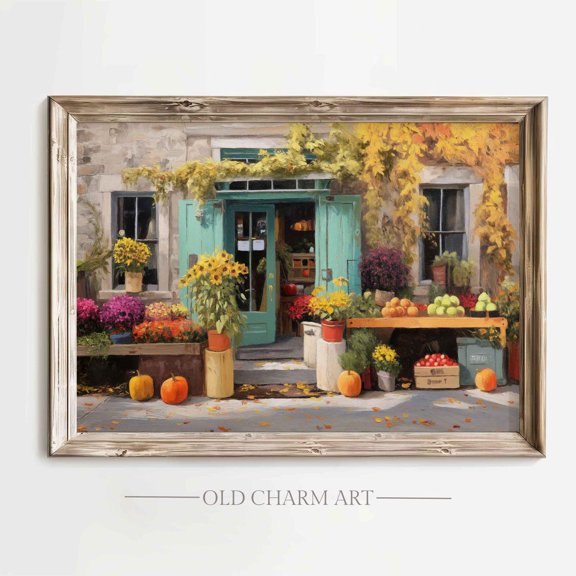 Fall Poster, Autumn Landscape Wall Art Poster, Fall Cityscape, Cozy Home Decor Cottage, Wa404, Unframed Poster Size 24x36
