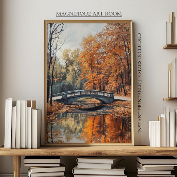 Fall Poster Wall Art City Park , Autumn Landscape Poster Cozy Farmhouse Decor, Golden Fall Scenery Poster F18, Size 8x12 UNFFRAMED F03.1.7l2377