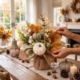 thumbnail image 1 of Fall Potted Floral Arrangement, Rustic Farmhouse Centerpiece with Maple Leaves and Pumpkins, Artificial Tiered Tray Tabletop Decor for Home Mantel Display, 1 of 7