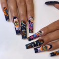 Fall Press on Nails Long Square MABKJLF Black Fake Nails Full Cover