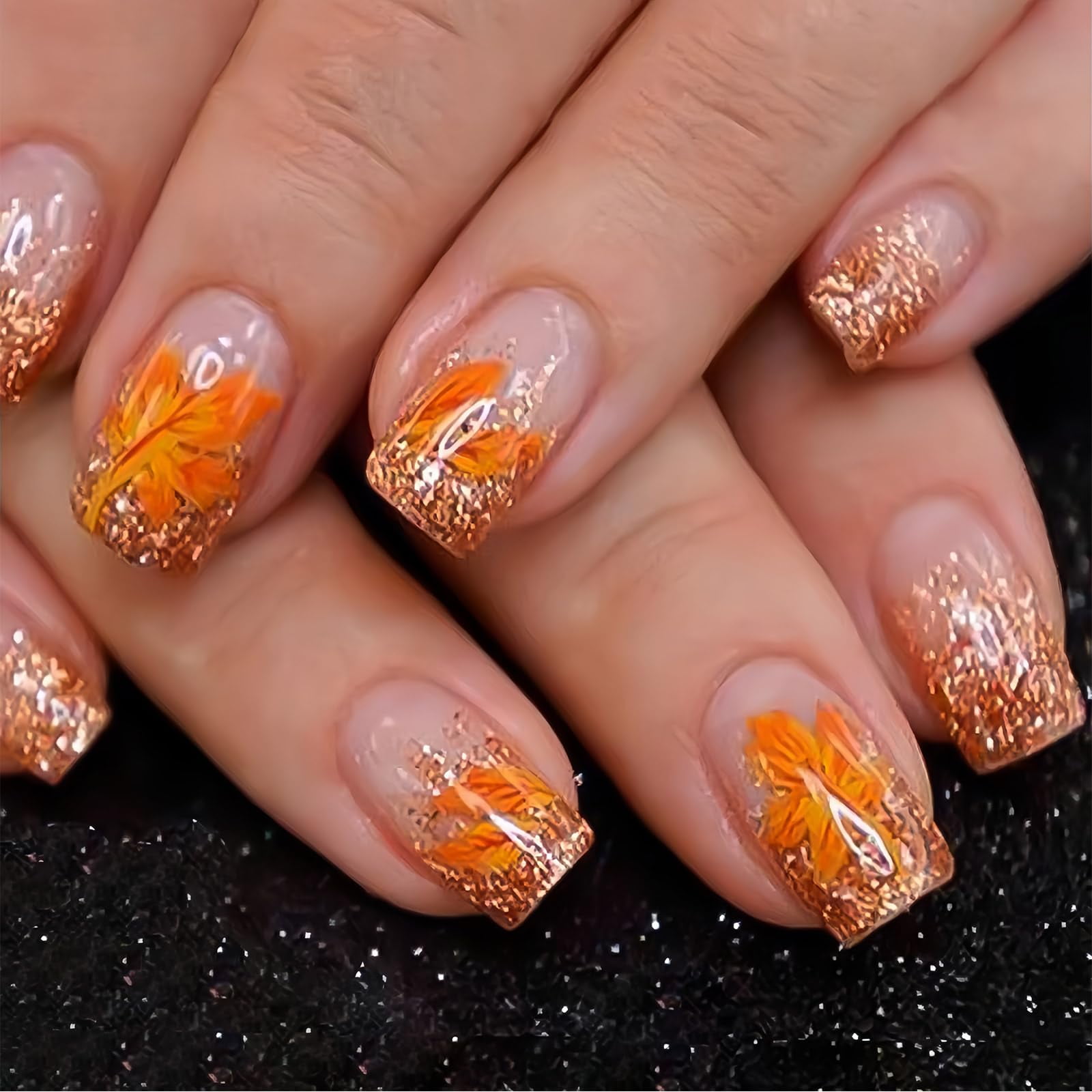 Fall Press On Nails Medium Coffin, Maple Leaf Fake Nails for Thanksgiving Nail Accessories, Stick On Nails Elegant Autumn Maple Leaf Gold Holographic Foil Designs for Women Girls SF1 - Walmart.com