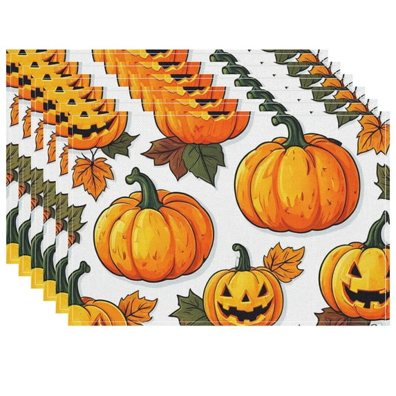Fall Pretty Placemats Adorable Pumpkins Vibrant Color Placemat Pack Of 6 17.7x13 Inch - Non-Slip Fade-Resistant Washable Place Mat for Kitchen Coffee Table Deco