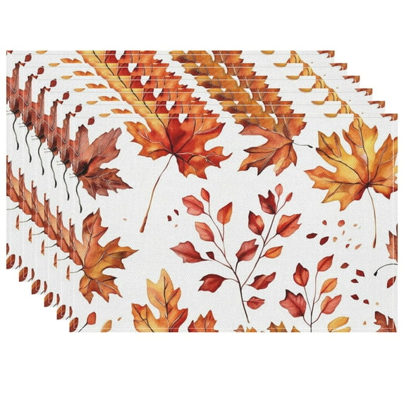 Fall Pretty Placemats, Decoration for Dining Table Fade-Resistant Heat-Resistant Washable Placemat 6Pcs 17.7x13 Inches, Detailed Leaf Non-Slip Placemats